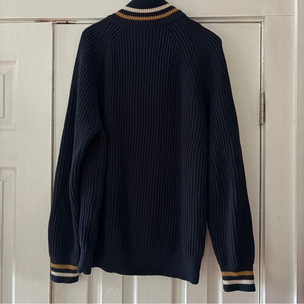 J. Crew Navy Blue Half-Zip Cotton Hand Knit Sweater‎ Size Est. Medium EUC